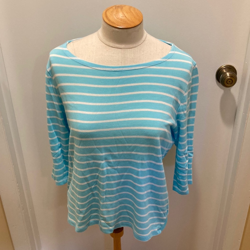 Talbots Soft Light Blue and White Striped Long Sleeve Shirt Size Petite Large